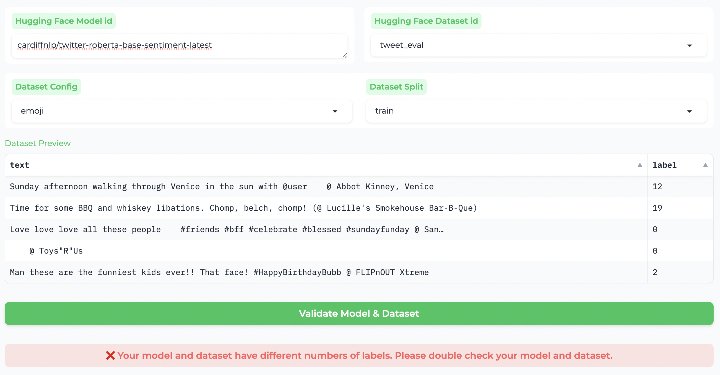 Label matching failed between model and dataset