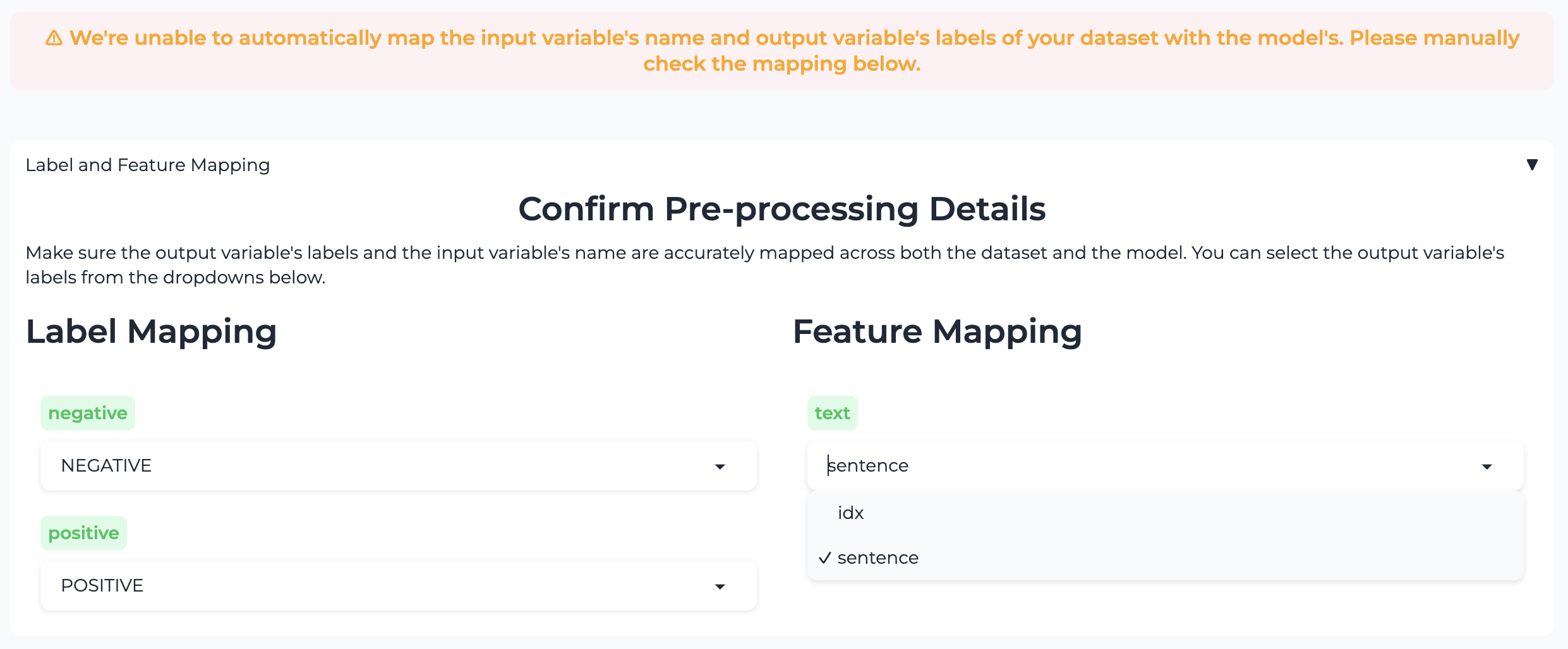 Another example for unmatched labels or features